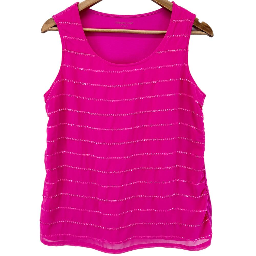 Coldwater Creek Womens Tank Top Small Hot Pink Sequin Stripe‎ Dopamine Coastal